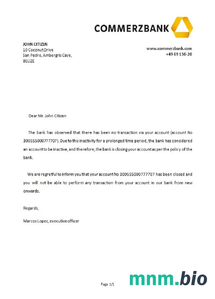 Przykład zamknięcia Belize Commerzbank w formatach Word i PDF